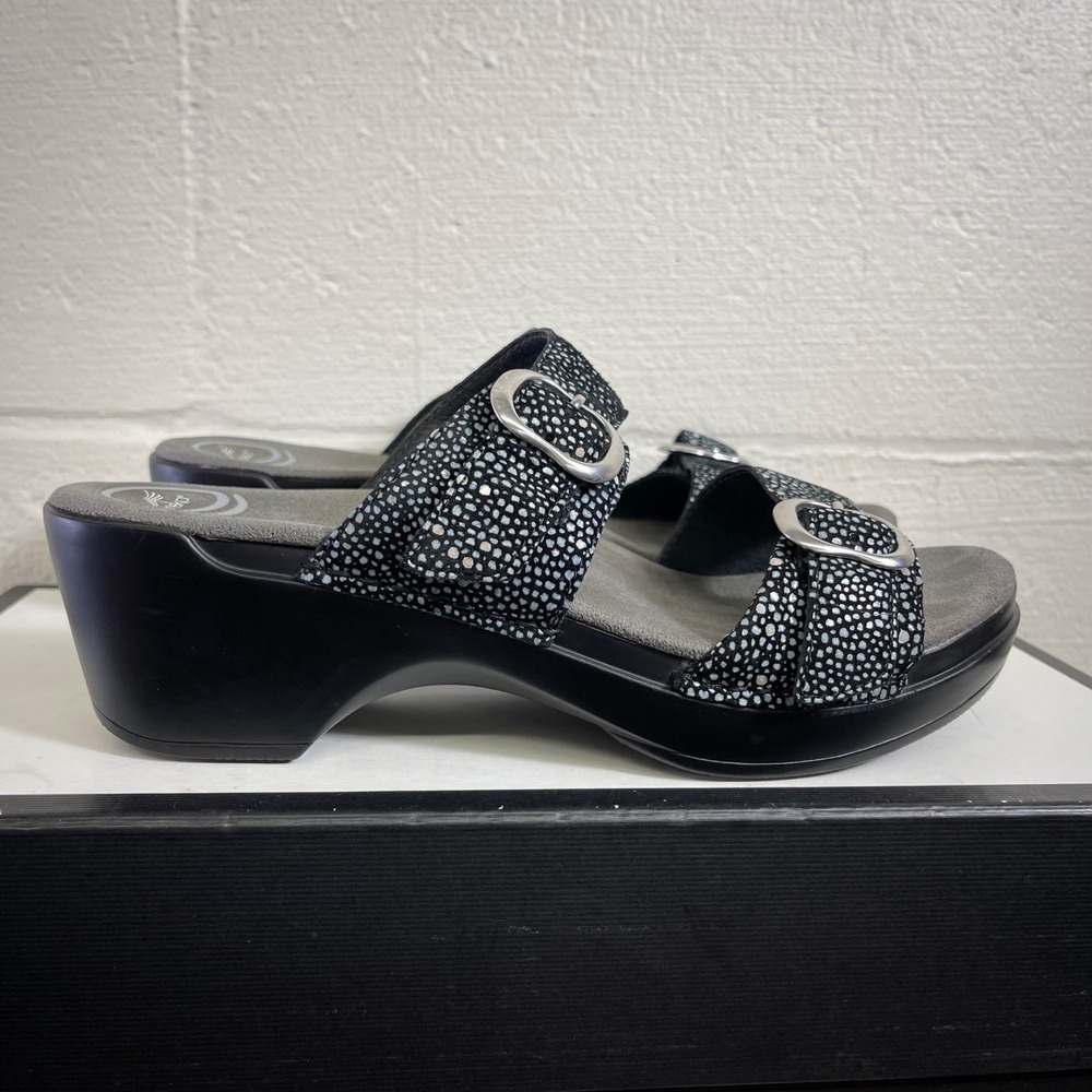 Dansko Sophie Metallic Black Leathe Slide Sandals Slip On Women's 39 EU/9 US